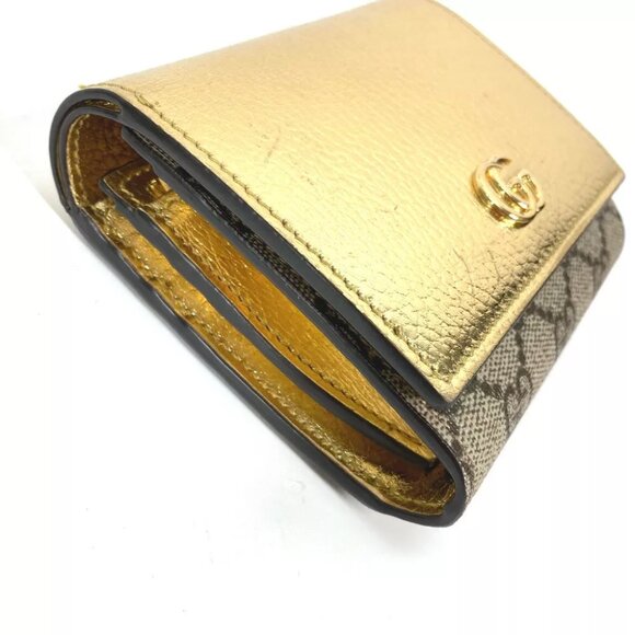 GUCCI Compact wallet GG Marmont Folded wallet Leather Gold/Beige - Picture 6 of 7